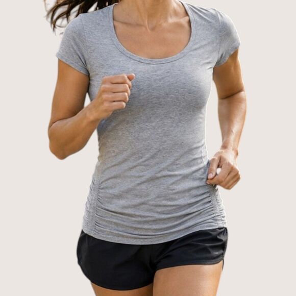 Athleta Tops - Athleta Pure Tee Small Gray Seamless Ruched Side Yoga Top Organic Cotton 438728